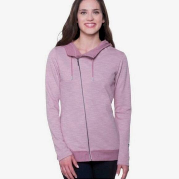Kuhl Arva Asymmetrical Hoodie Full Zip Womens Large XL Pink Jacquard Two Tone - Picture 3 of 16
